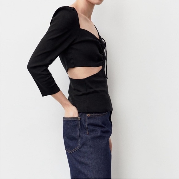Zara Linen Blend Cut Out Top - Picture 3 of 6